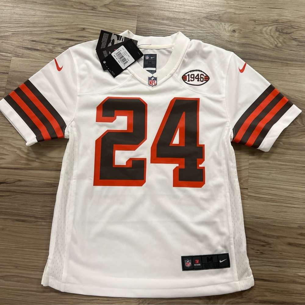 Nike On Field Nick Chubb Cleveland Browns White 946 Jersey Youth Medium $85 NWT